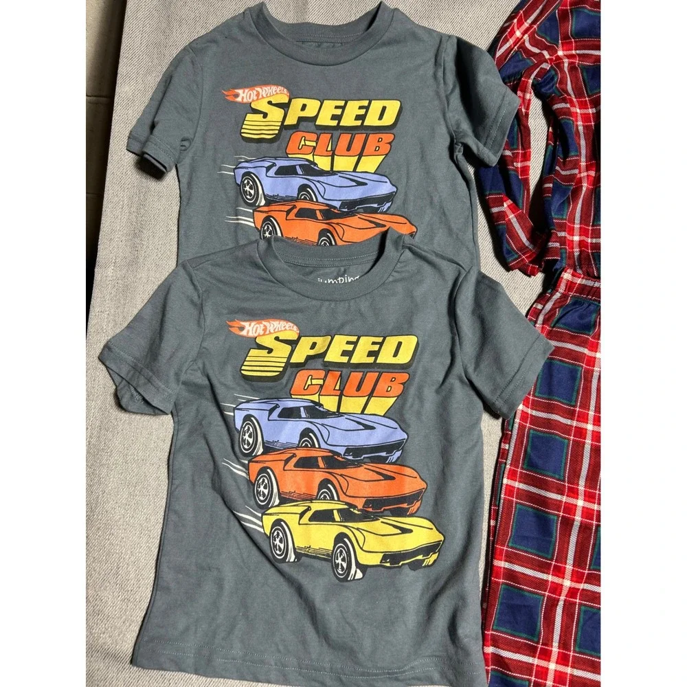Jumping Beans Carter's Boys 4T‎ Pajama Set Lot 6pc Plaid Hot Wheels Blue Tan